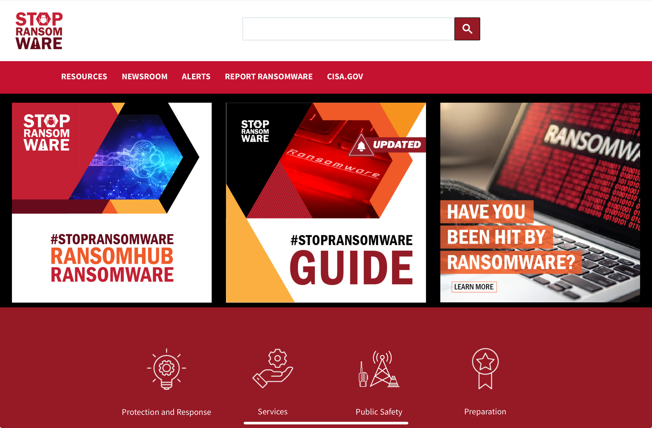 StopRansomware.gov website and public guidance